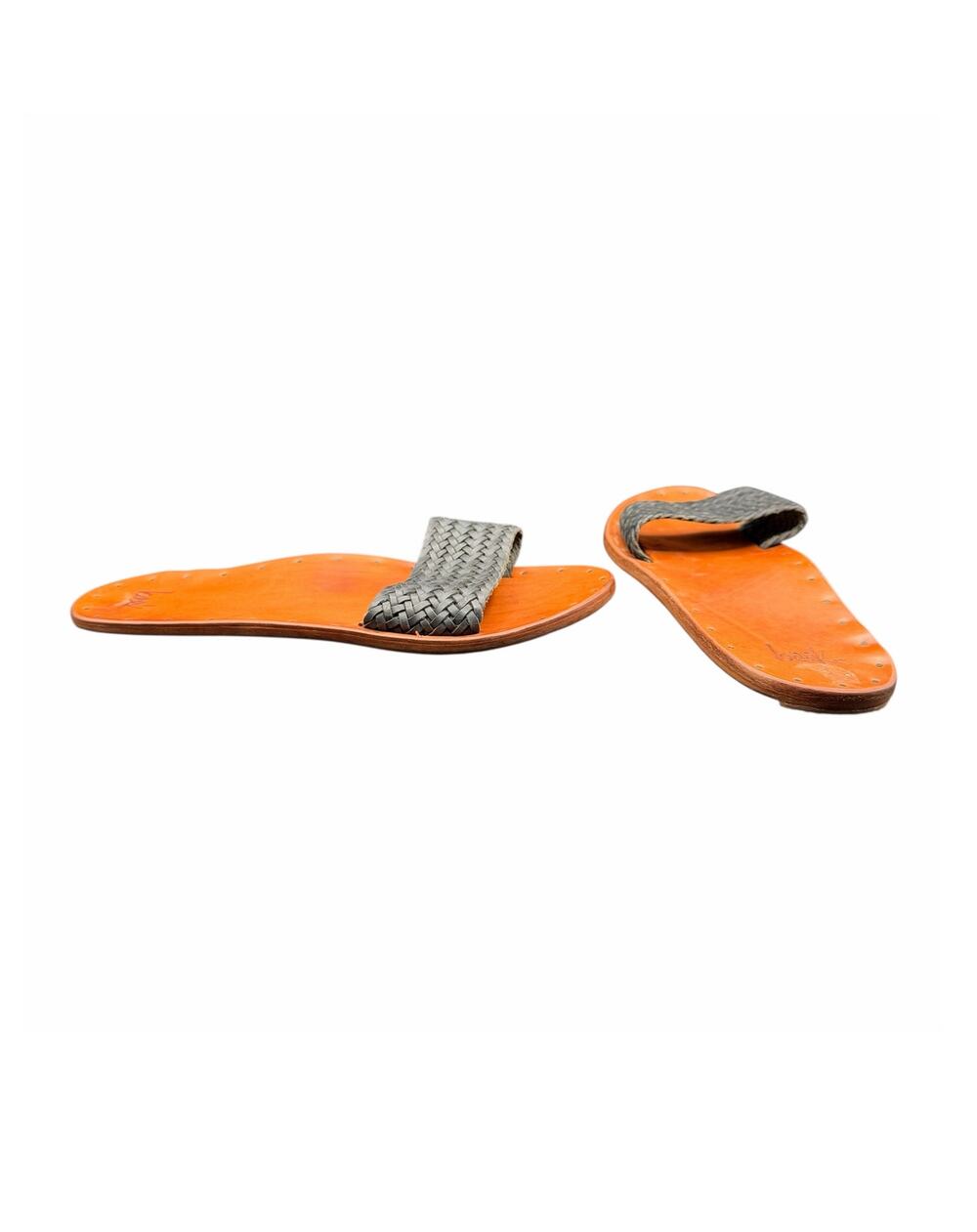 Beek x Chickadee Woven Leather Slide Sandals Gray Sz 11